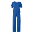 thumbnail image 7 of Oksale Pants Sets Women 2 Piece Outfits Petite Cozy Loose Short Sleeve Tops Stretch High Waisted Straight Leg Pants with Pockets Blue 2XL, 7 of 7