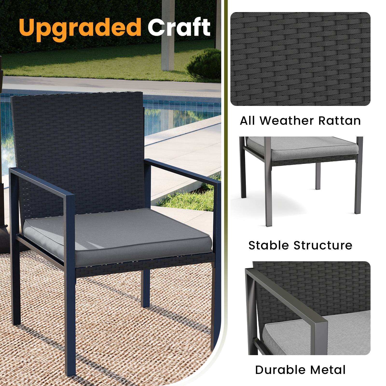 UDPATIO 4 Piece Patio Furniture Sets, Outdoor Conversation Sets of 4, 4 Pieces Wicker Patio Furniture Set with Coffee Table, Gray