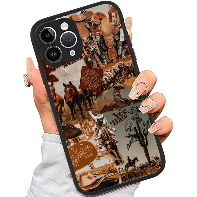 Xunqian Compatible Con Iphone 15 Plus Funda Estética Retro Vaquera Vaquera Occidental Estética Caballo Teléfono Funda Impresión Arte Funda Protectora (Para Iphone 15 Plus) Camuflaje