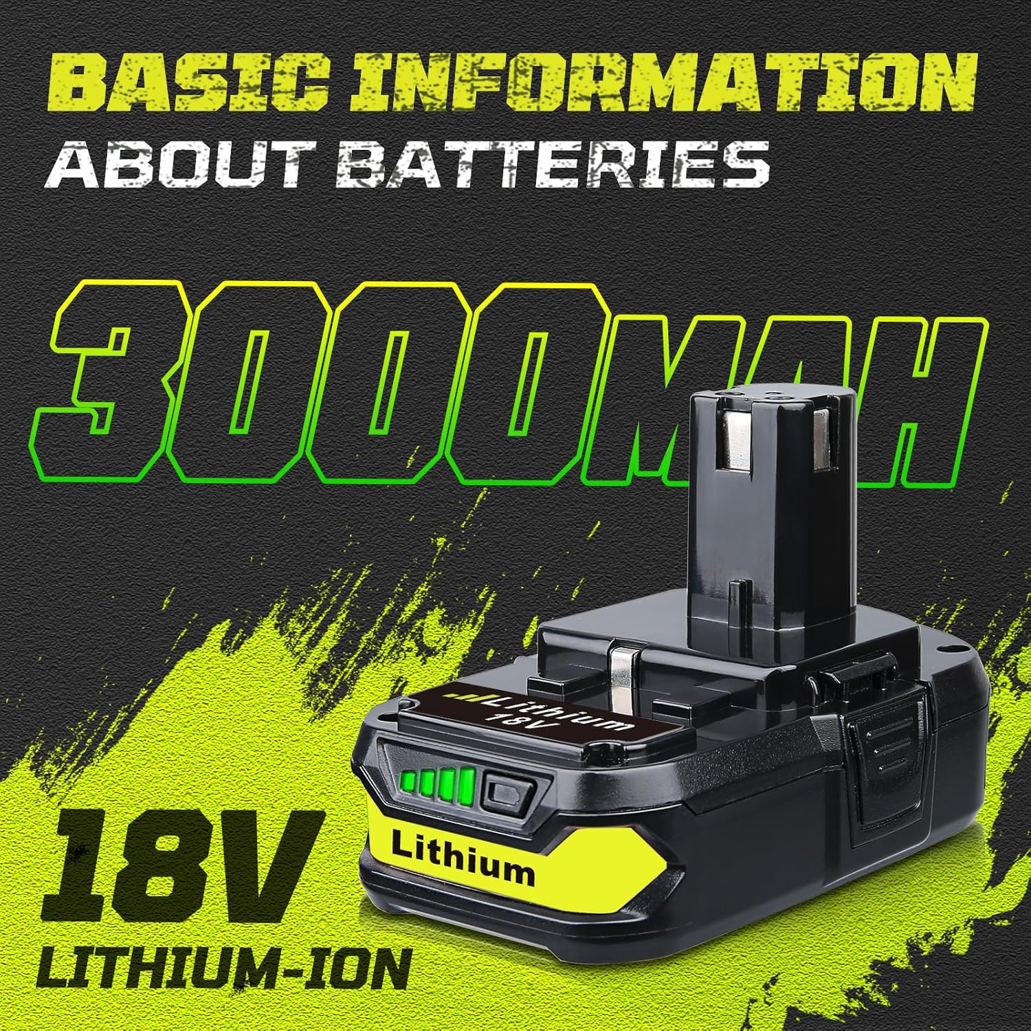 2 Packs 3.0Ah P108 Lithium Replacement Battery Compatible with Ryobi 18V Battery P102 P103 P104 P105 P107 P108 P109 P190 P122 for 18VCordless Power Tools