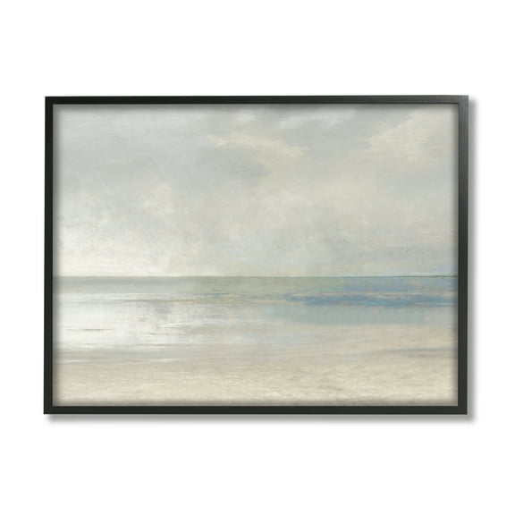 Stupell Sandy Tide Ocean Horizon Landscape Painting Black Framed Art Print Wall Art