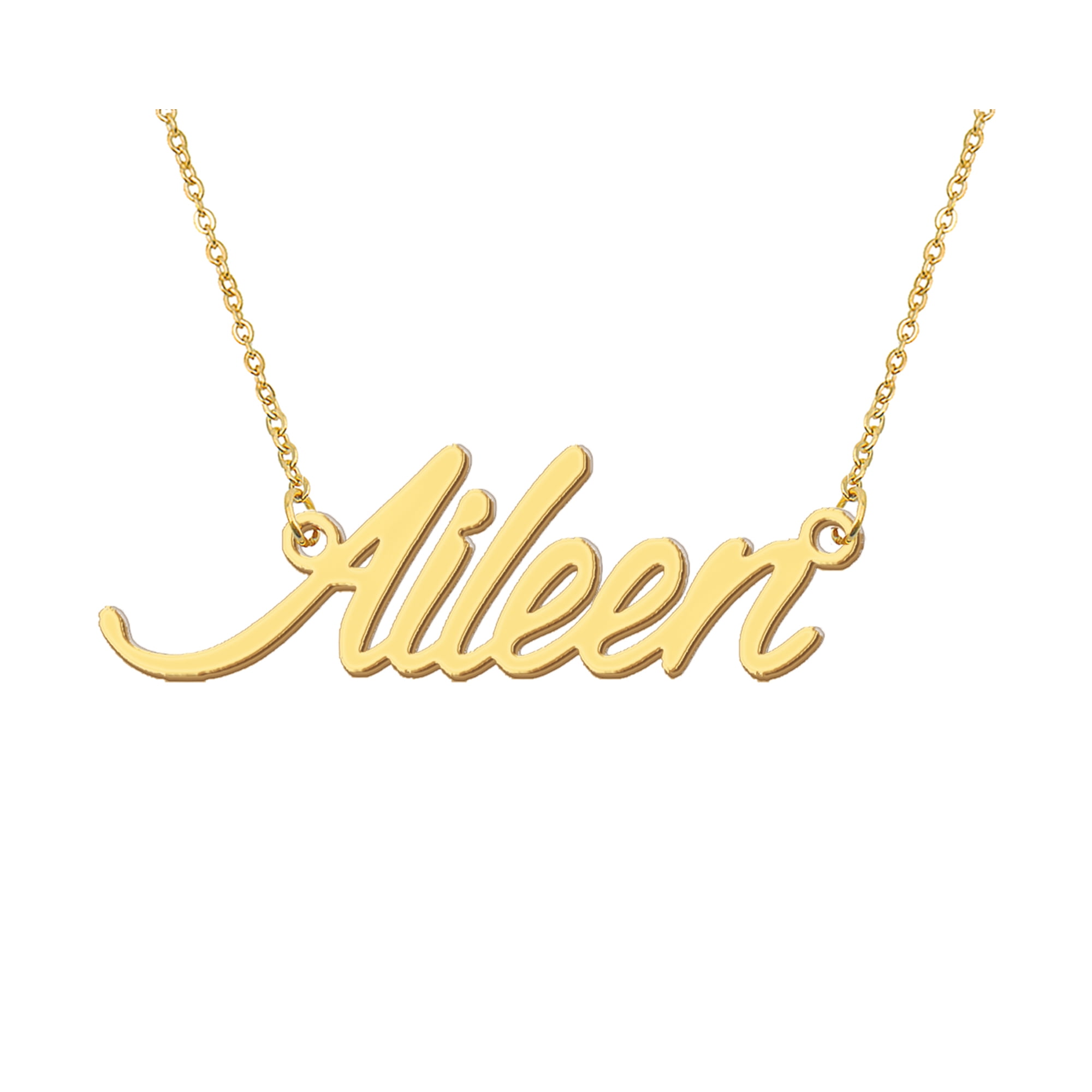 HUAN XUN 18k Gold Plated Aileen Name Necklace Stainless Steel Nameplate Necklaces for Womens Mens Mother Day Christmas Jewelry Gift