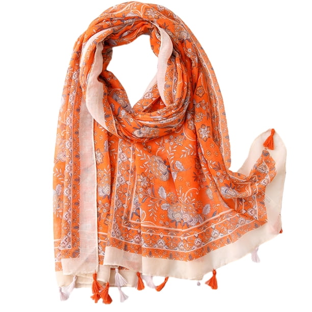 Bufanda bohemia para mujer Bufanda con estampado floral claro Chal con flecos de moda otoño/invierno