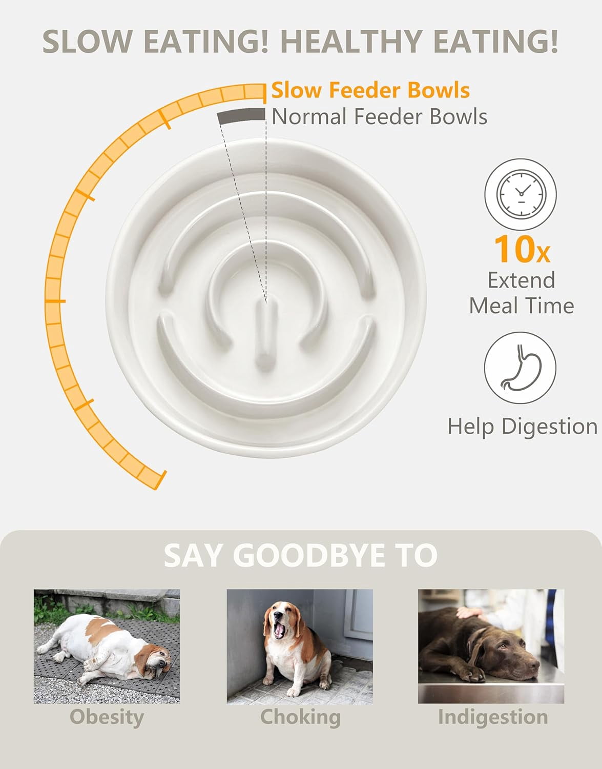 Ceramic Slow Feeder Dog Bowls, 0.6 Cup Slow Feeder for Small Dogs, Puzzle Maze Bowl, Prevents Choking, 6in, White