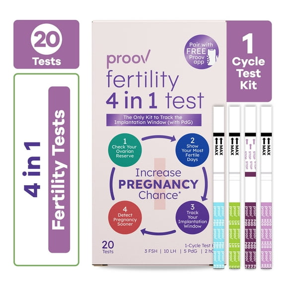 Proov 4-In-1 Fertility Testing Kit, Comprehensive Easy At Home Ovulation to Fertility Tracker Kit