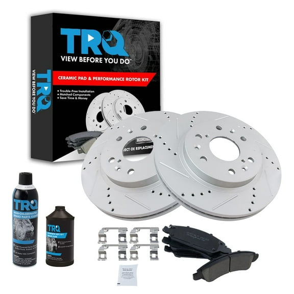 TRQ Performance & Brake Rotor & Ceramic Pad Front Kit w/Chemicals BKA17522