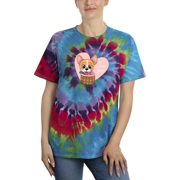 Cute Corgi In A Basket Tie Dye Spiral Women -Image by Shutterstock, Female x-Large
