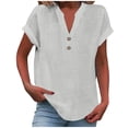 thumbnail image 2 of Zynoxe Women's V-Neck Henley Blouse Casual Short Sleeve Rolled Cuff Top Comfort Breathable Cotton Linen Shirts For Women Versatile Loose Solid Color Button Tops Plus Sized Summer Vacation Outfits 2XL, 2 of 7