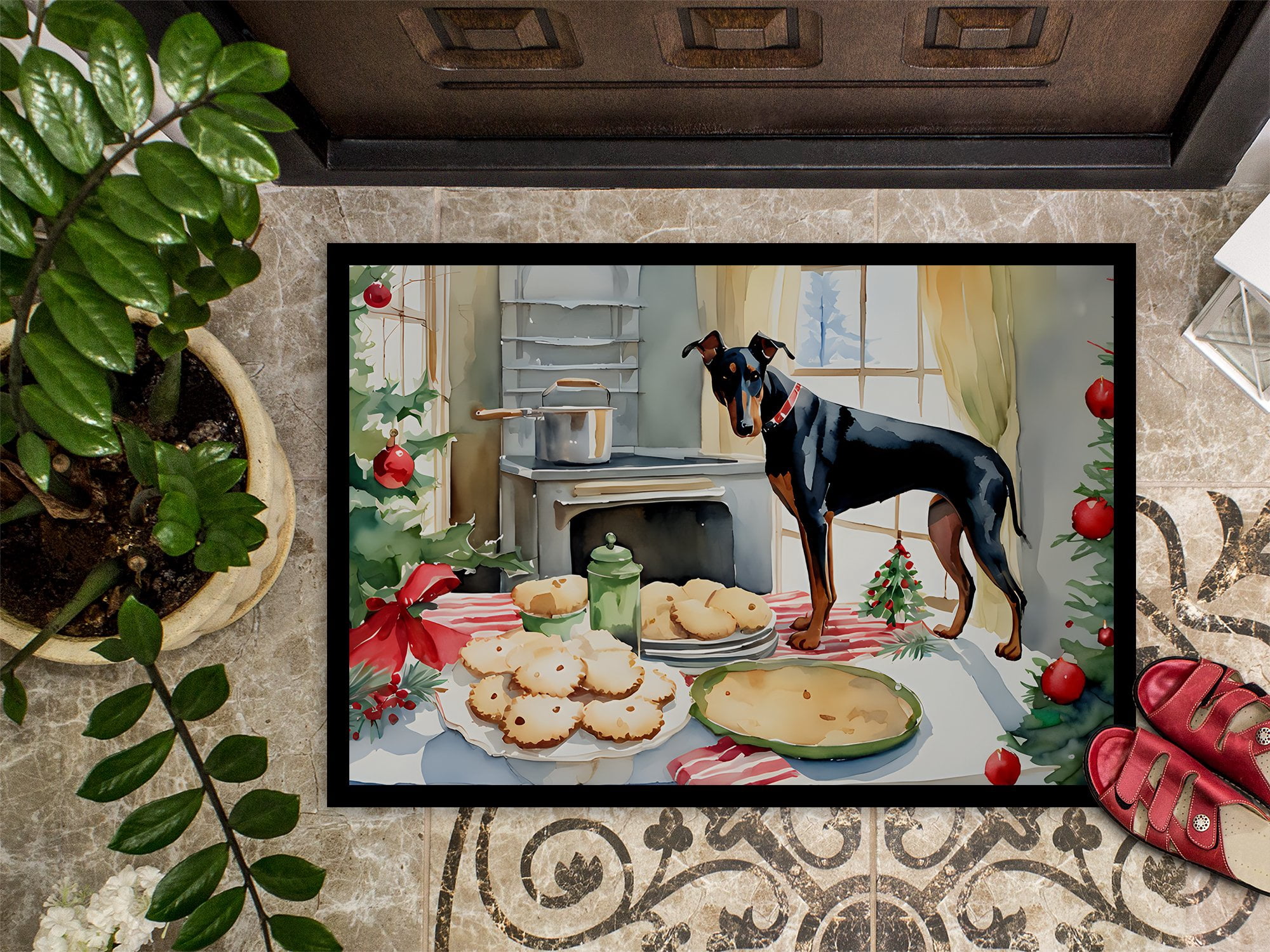 Carolines Treasures DAC3779MAT 18 x 27 in.  Doberman Pinscher Christmas Cookies Doormat
