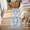thumbnail image 4 of CYNERA Vintage Distressed Bohemian Runner Rug 2'x6', Blue Washable Foldable Non-Slip Low-Pile Carpet for for Hallway Entryway Kitchen Laundry Room, 4 of 8