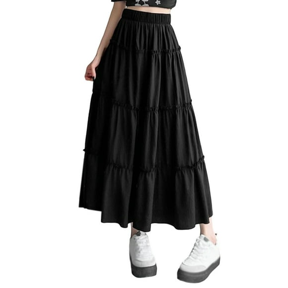 Aocisk Fashionable High Waist Midi Skirt for Women Ideal for Daily Wear and Casual Comfort for Spring and Summer Skirt Black M