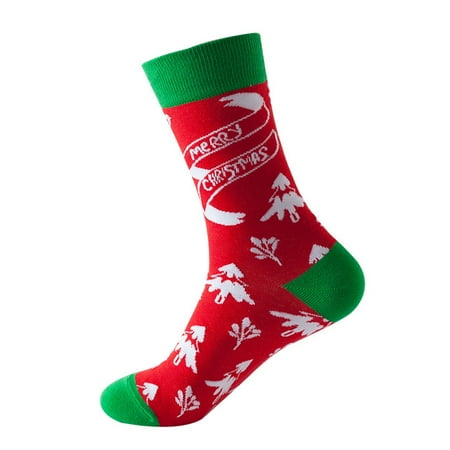 

BYDOT Women Men Christmas Cotton Crew Socks Novelty Colorful Xmas Tree Gingerbread Snowflake Candy Cane Print Holiday Mid Tube Stockings Gifts