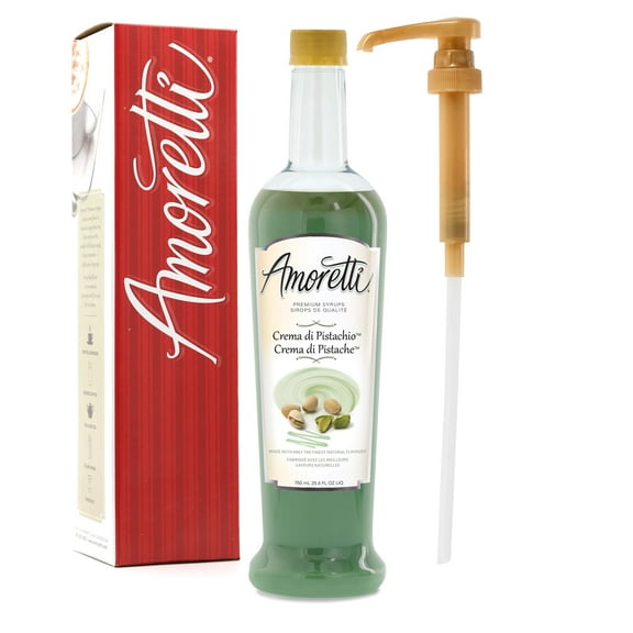 Amoretti - Crema Di Pistachioâ„¢ Syrup, 94 Servings Per Bottle (750 ml), with Pump for Flavoring Coffees, Cocktails, and other Beverages, Gluten Free, GMO/GEO Free, Preservative Free
