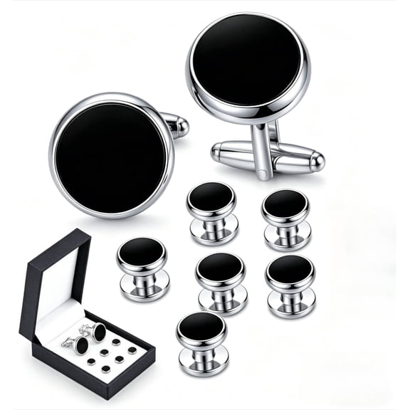 8Pcs Men's Cufflinks Set in Gift Box, High-Grade Copper Formal Tuxedo Accessories, Perfect Gift for Groomsmen, Father, Husband, Birthday, Wedding, Anniversary