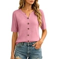thumbnail image 3 of dazeni Women's Short Sleeve Sweater Lightweight Knit Button Down Cardigan Jackets Summer Casual Open Front Cardigans Clothes Pink, 3 of 5