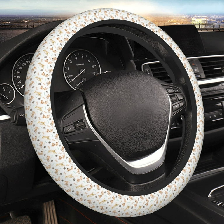 Bingfone Dachshund Dog Puppy Steering Wheel Cover Universal 15 Inches Car Steering Wheel Covers Grip Auto Internal Accessories