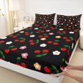 thumbnail image 3 of Manfei Red Cherry Queen Sheet Sets,Cute Flowers Daisy Flat Sheet,Sweet Fruit Queen Fitted Sheet For Kids,Super Cozy Room Decor,4-Piece, 3 of 7