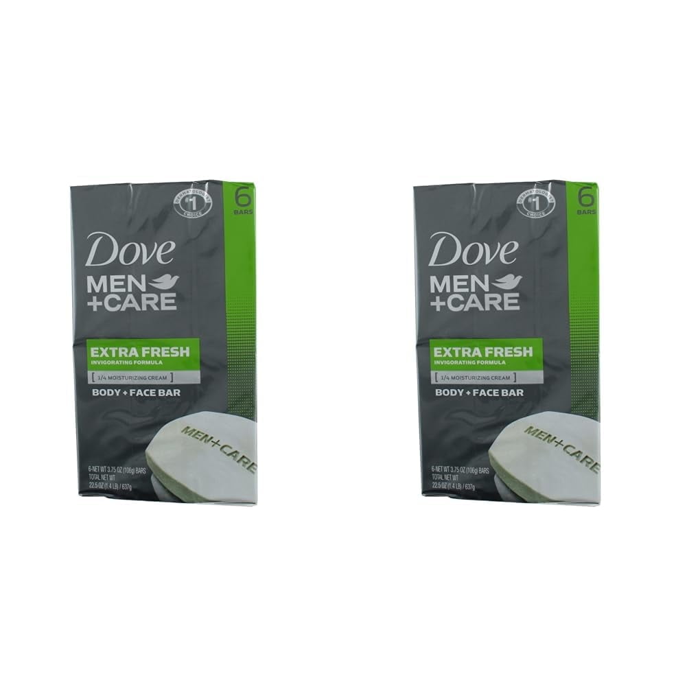Dove Men + Care 3 In 1 Cleanser For Body, Face, And Shaving To Clean And Hydrate Skin Extra Fresh Body And Facial Cleanser More Moisturizing Than Bar Soap 3.75 Oz 6 Bars (Pack Of 2)