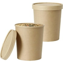 Youngever 24 Pack Disposable Paper Food Containers With Vented Lids, To Go Hot Soup Bowls, Recyclable Ice Cream Cups, Kraft (32 Ounce)