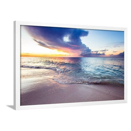 A Wave Crashes Over A Pink Sand Beach In The Bahamas At Sunset Framed Print Wall Art By Erik (Best Beaches In Bahamas)