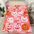 thumbnail image 2 of Feelyou Kawaii Pumpkin Full Size Sheets, Cartoon Halloween Bed Sheets, Pink Plaid Patchwork Sheet Sets, Breathable Home Decor,4 Pieces, 2 of 7