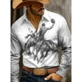 thumbnail image 3 of Long Sleeve Button Down Shirts for Men ,Cowboy Horse Printed V-Neck Casual Button Up Shirt Men Khaki M, 3 of 4