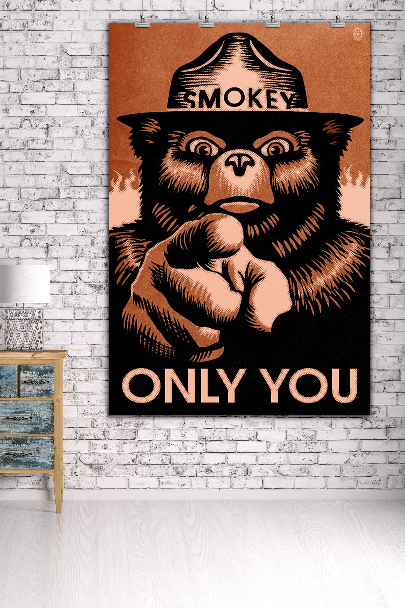 Poster, Red Decor) Smokey (12x18 Room Halftone Bear, Only You, Art Wall