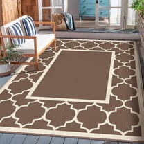 Deorab Outdoor Rug Waterproof Reversible Coffee and Beige 5x8 ft with Ground Stakes and Oxford Storage Bag