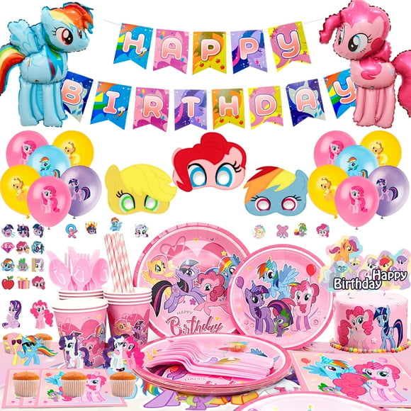 My Little Pony Articles de Fête, 164 Pcs Vaisselle et Décorations d'Anniversaire - Assiettes Roses Serviettes Gobelets Nappe Ballons Etc. Déco de Fête Little Pony