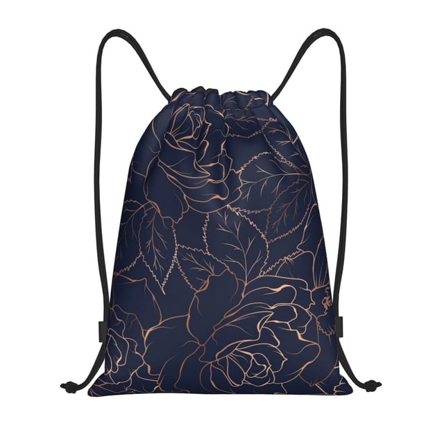 Xecao Copper-Gold Gloss Outline Navy Dark Blue Pattern Sports Drawstring Backpack - String Swim Gym Bag with Wet Proof Pocket for Women&Men-Small