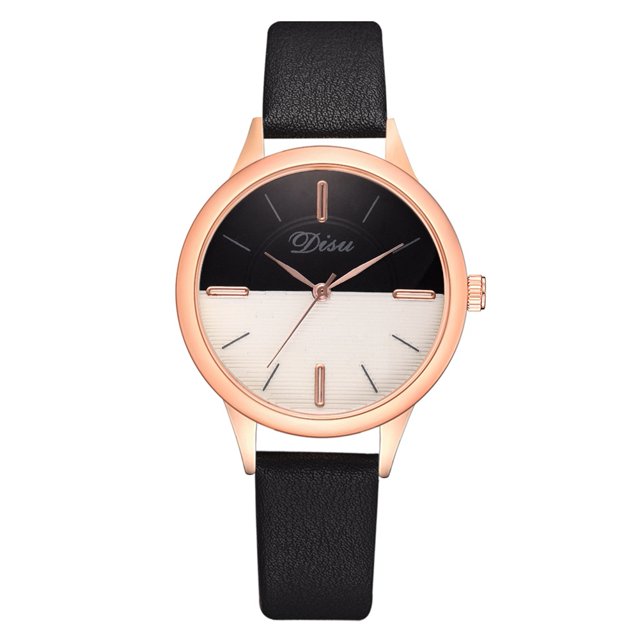 Reloj casual de moda Cinturón de cuero artificial Reloj de pulsera de cuarzo de aleación femenina (negro)
