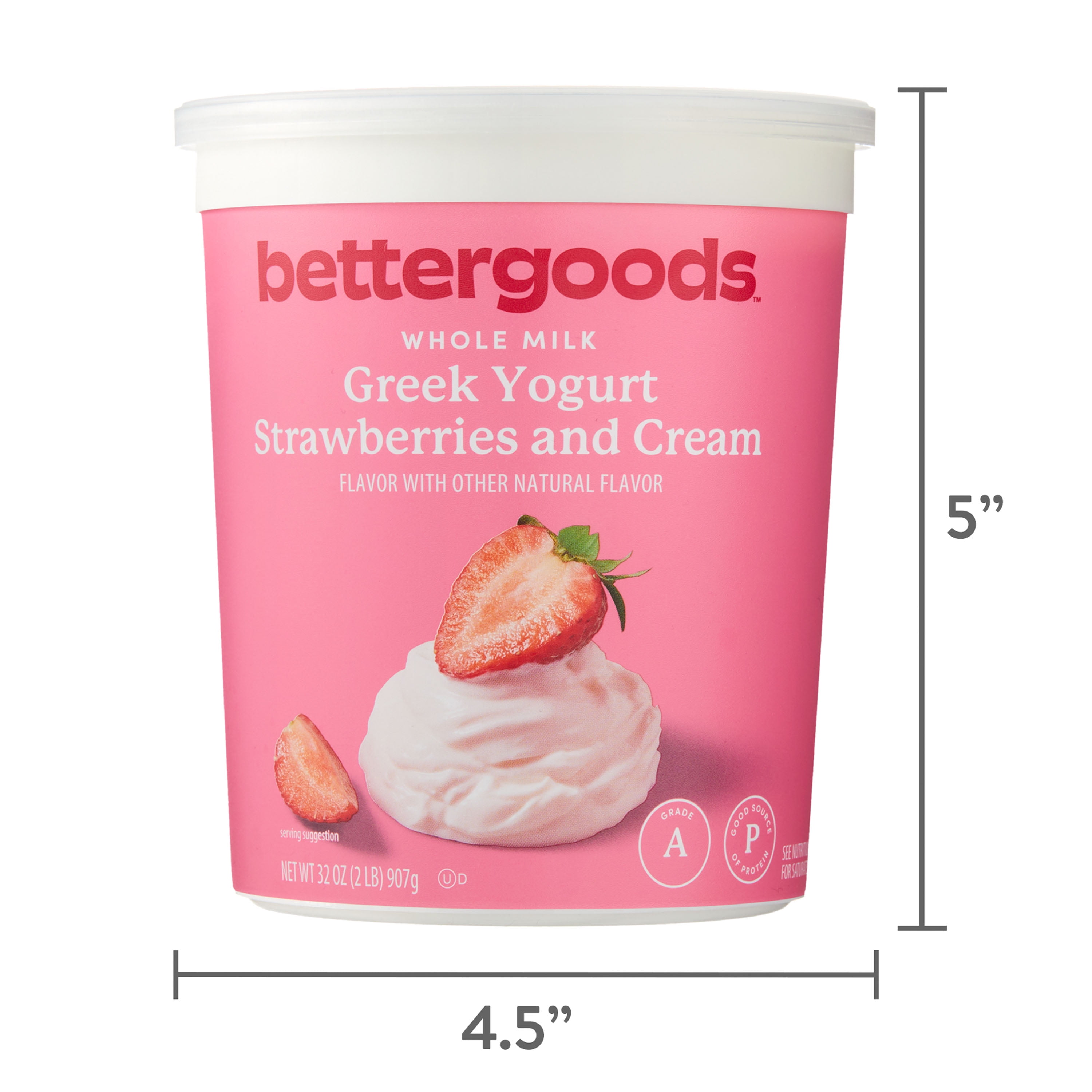 bettergoods Whole Milk Strawberries and Cream Greek Yogurt, 32 oz Tub