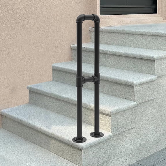 ToppiJoy U-Shaped Handrail for Indoor Stairs, Hand Rail Wall Mount for Outdoor Steps, Non-Slip Metal Heavy Duty Hand Grab Bar for Garden, Yard, Deck, Garage (Black)