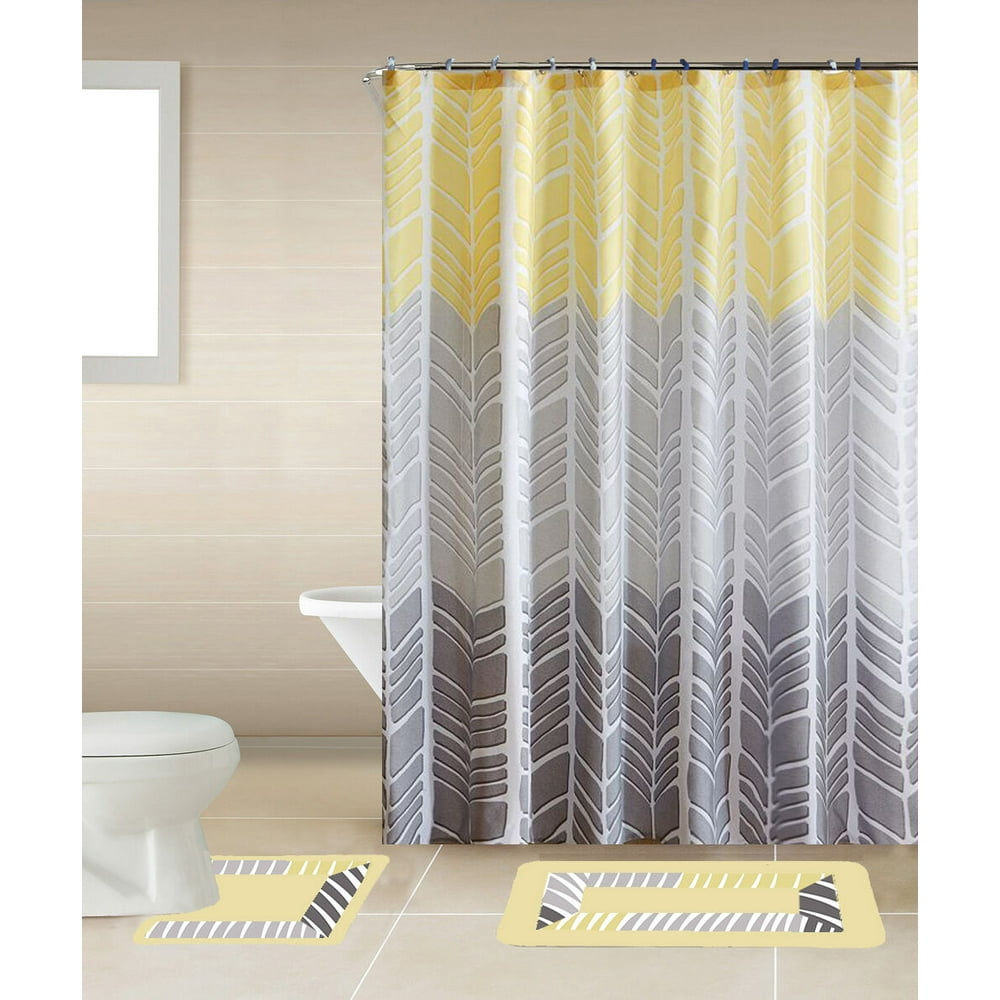 Sonia Yellow 15 Piece Complete Bathroom Décor Set with 2 Bath Mats