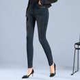 thumbnail image 4 of LINGLANG Fleece-Lined Leggings For Women Tights Letter Print Velvet Imitation Denim High Waist High Elastic Tight Thick Thermal Winter Warm Workout Yoga Pants, 4 of 4