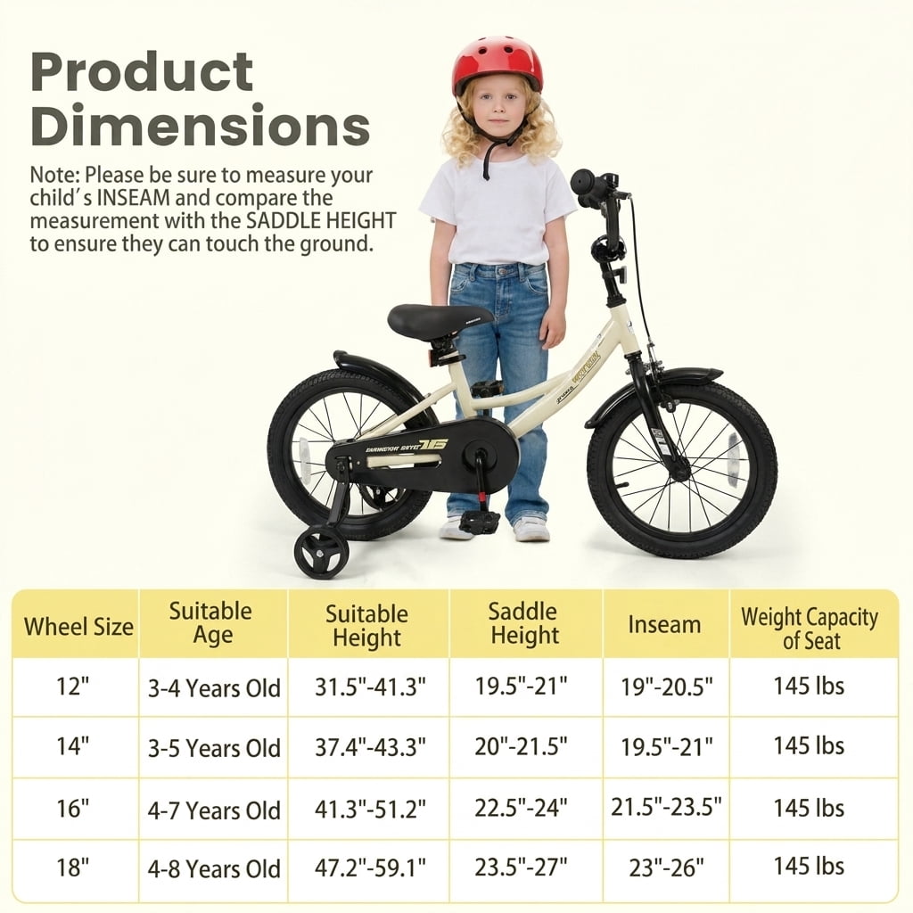 Redsmile Kids Bike 12 Inch with Removable Training Wheels for Boys Girls Ages 3-4, Sport Bicycle with Adjustable Seat, Rubber Wheels, 145 lb Capacity, Coaster Brake Toddler Bicycle, Beige