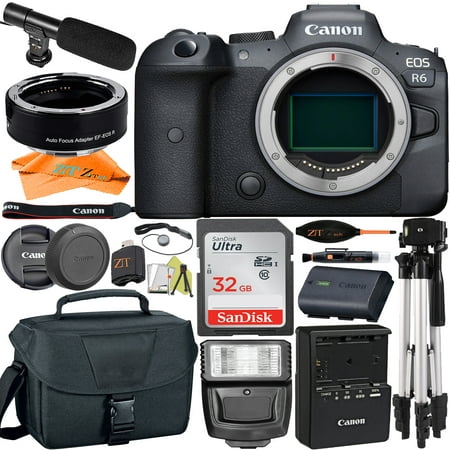 Canon EOS R6 Mirrorless Digital Camera (Body Only) with Mount Adapter + SanDisk 32GB Memory Card + Case + ZeeTech Accessory Bundle