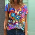 thumbnail image 1 of Hauts à Manches Courtes Grande Taille pour Femmes, Mode Féminine, Col Rond Imprimé, Blouse Décontractée Ample, T-Shirt Col en V pour Femmes en Liquidation, 1 of 3