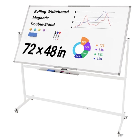 Tooloton Mobile Reversible Whiteboard with Wheels, 72 x 40 Inch Magnetic Dry Erase Board