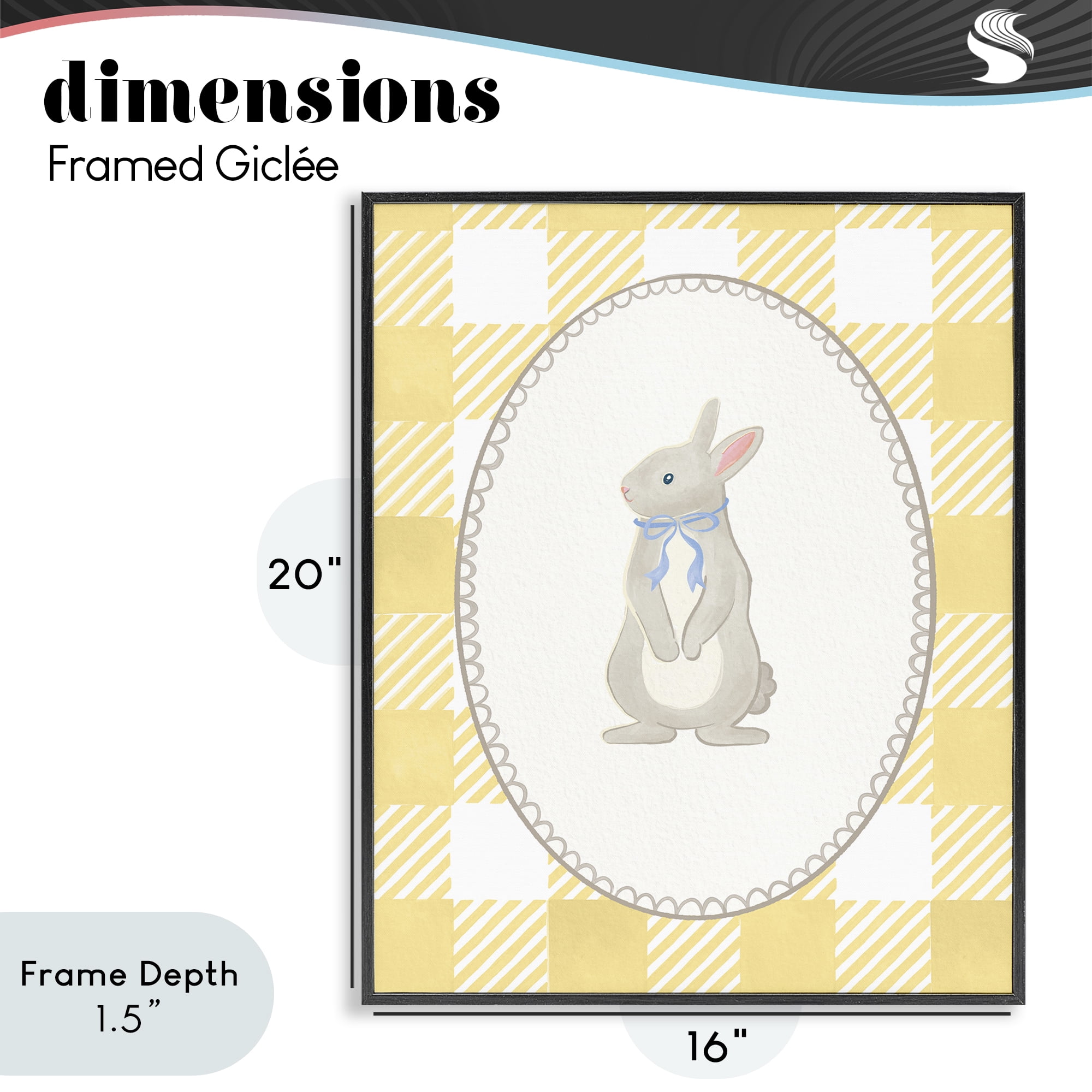 Stupell Industries Little Bunny on Yellow Gingham Black Framed Giclee Art, design by The Paper Curator