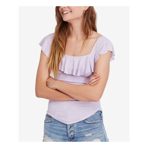 FREE PEOPLE Womens Light Purple Ruffled Off Shoulder Top Size: L