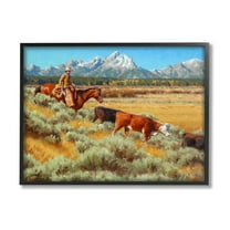 Western Ranch Horse Cattle Animals & Insects Painting Black Framed Art Print Wall Art