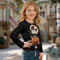 thumbnail image 5 of Xoenoiee Cat Witch Pumpkin Moon Print Blouses for Girls with Casual Long Sleeve Tie Knot Front Shirts Halloween Loose Round Neck Little Kids Crop Top, Size 5-6 Year, 5 of 7