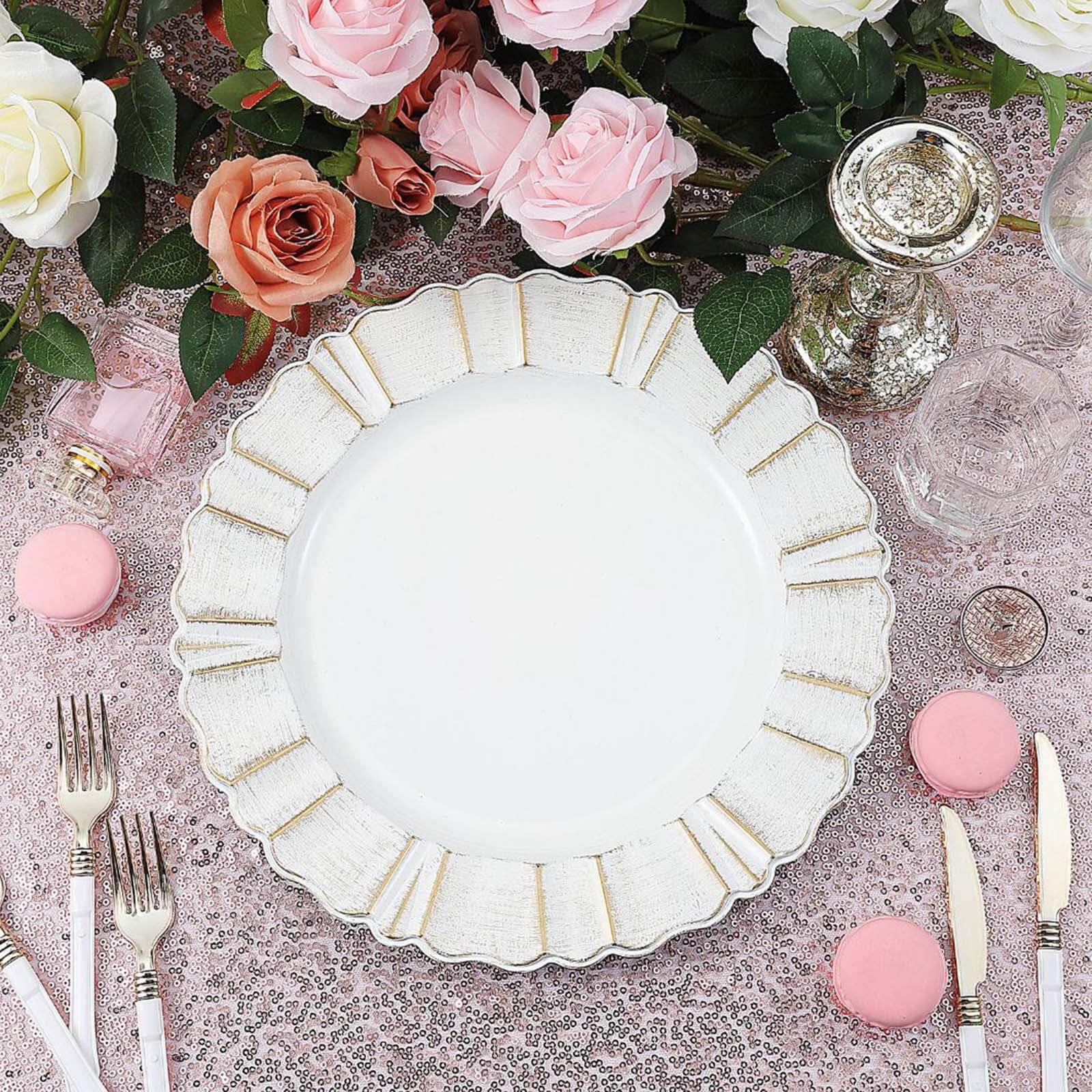Efavormart Set of 6 - 13" Round - White Plastic Charger Plates With Waved Scalloped Rim for ...