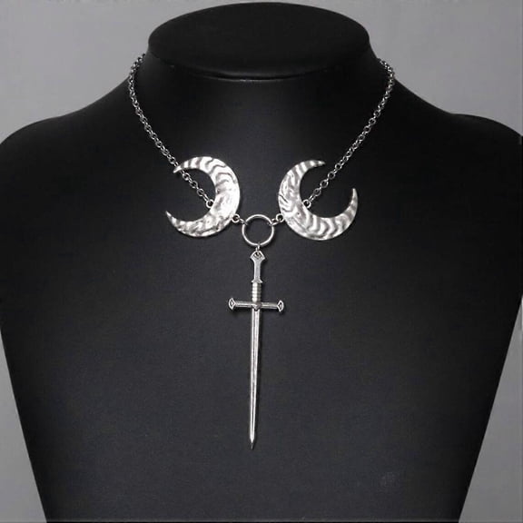 Moon Sword Choker Necklace Unique Necklace Gothic Sword Moon Choker Necklace Tarot Viking Medieval