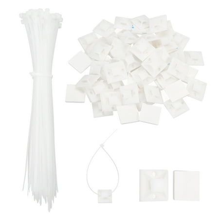 Uxcell 100Set Cable Tie Zip Self Adhesive Mounts Set 6 Inch Nylon Cable Tie, White