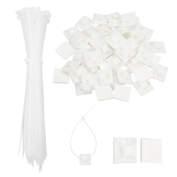 Uxcell 100Set Cable Tie Zip Self Adhesive Mounts Set 6 Inch Nylon Cable Tie, White