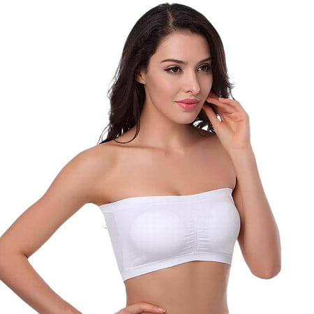

WGOUP Women’s Bra Double-layer Tube Top Bra Pad No-steel Ring Wrapped Chest Plus Size White(Buy 2 Get 1 Free)