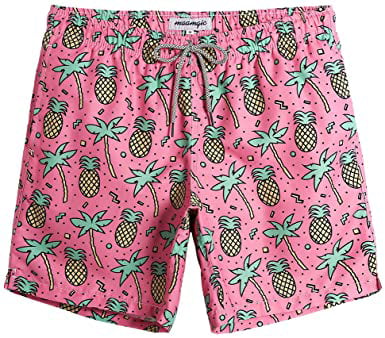 Cute Pink Dolphin Mens Board Shorts Swim Mesh Lining and Side Pocket
