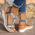 thumbnail image 3 of Platform Espadrilles for Women Bohemia Beaded Sandals Open Toe Wedges Heels Trendy Elastic Band Slingback Beach Shoes Blue Size 8, 3 of 8